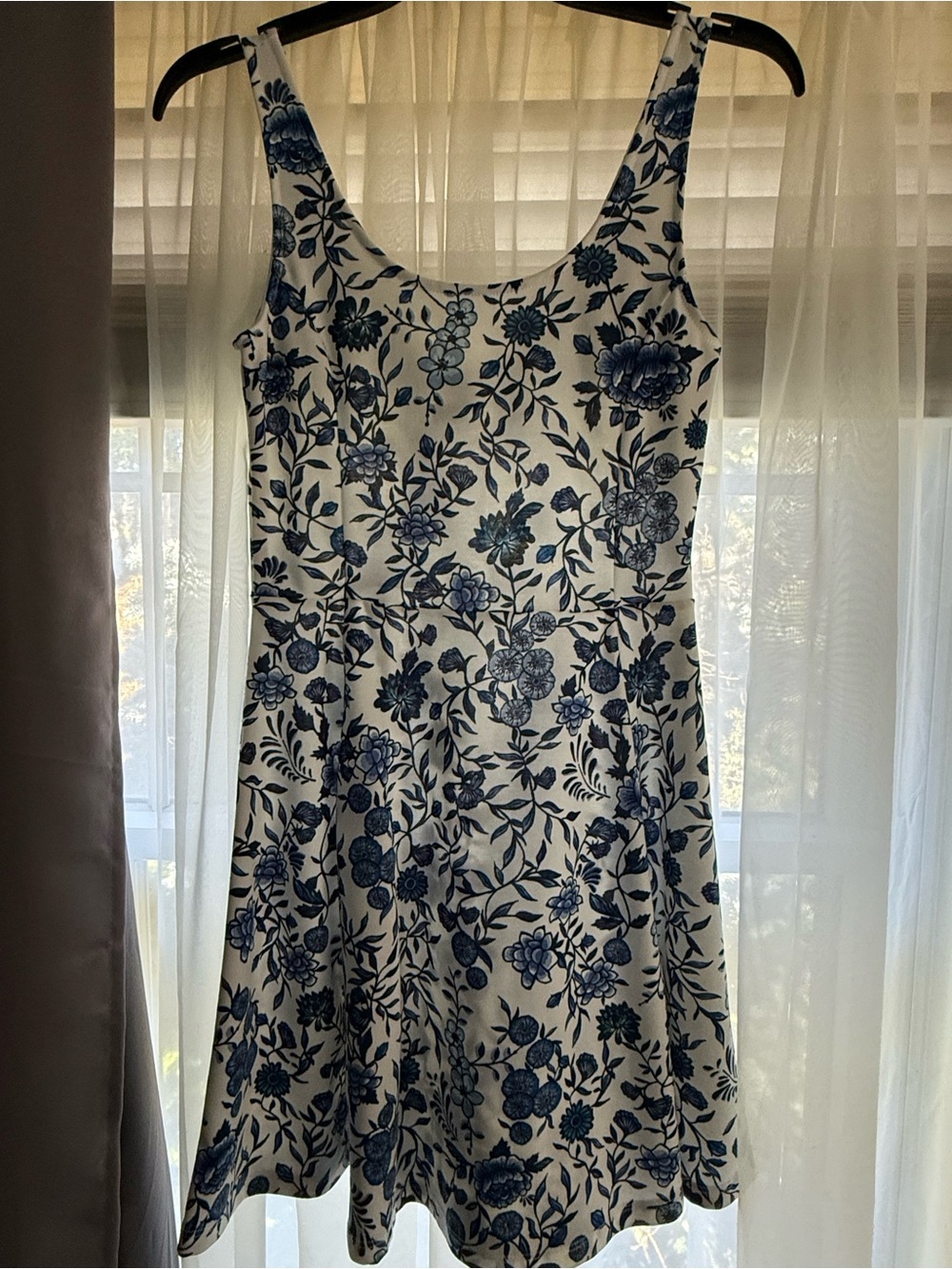 H&M White Mini Dress with Blue Floral Print